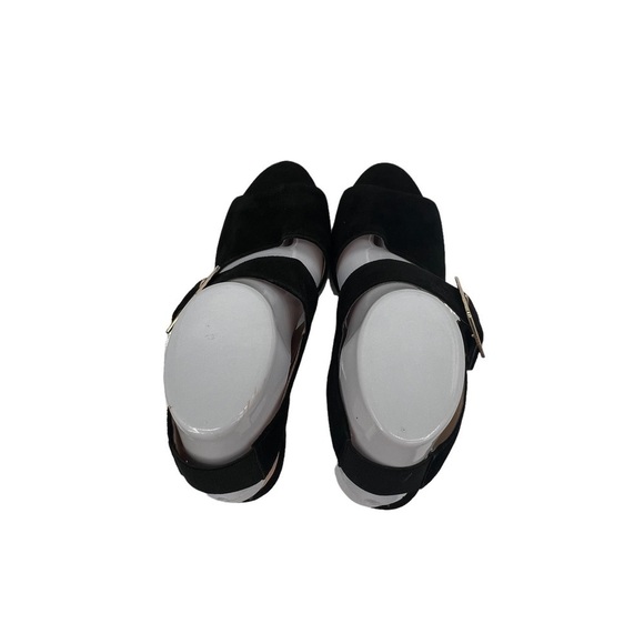 Adrienne Vittadini Black Galeith Bog Buckle Stacked Heel Sandals Size 10 Women’s - Picture 7 of 10